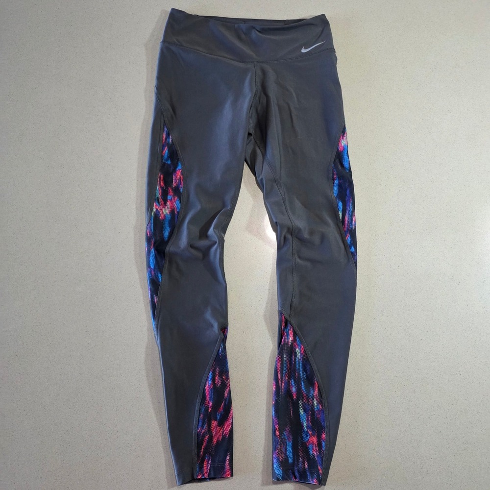Nike Dri-FIT Womens Gray Multi Color Abstract Print Athletic Leggings Small